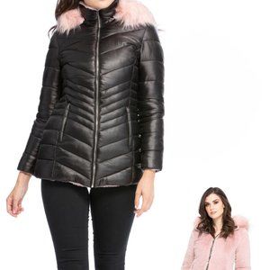 (S. Small) Coalition LA Black Reversible Hoodie Faux Fur Coat